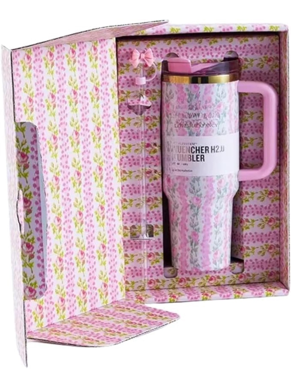 Stanley Pink Floral Travel Tumbler with Handle